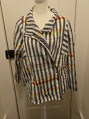 BABETTE Stripe Crinkle Snap Button Blouse/Jacket Oversized